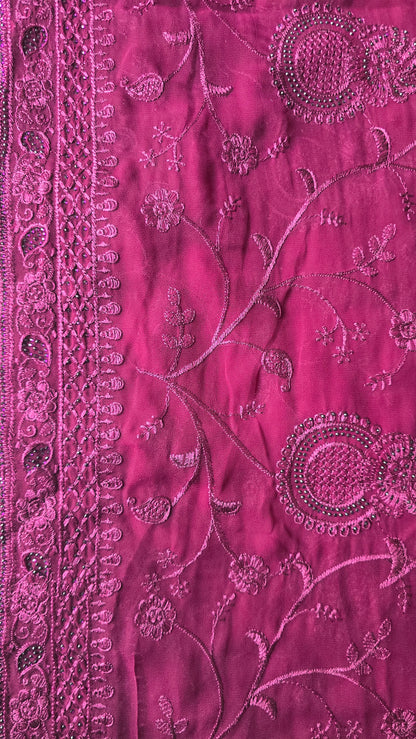 Purple Georgette Embroidered Jarkan work Saree