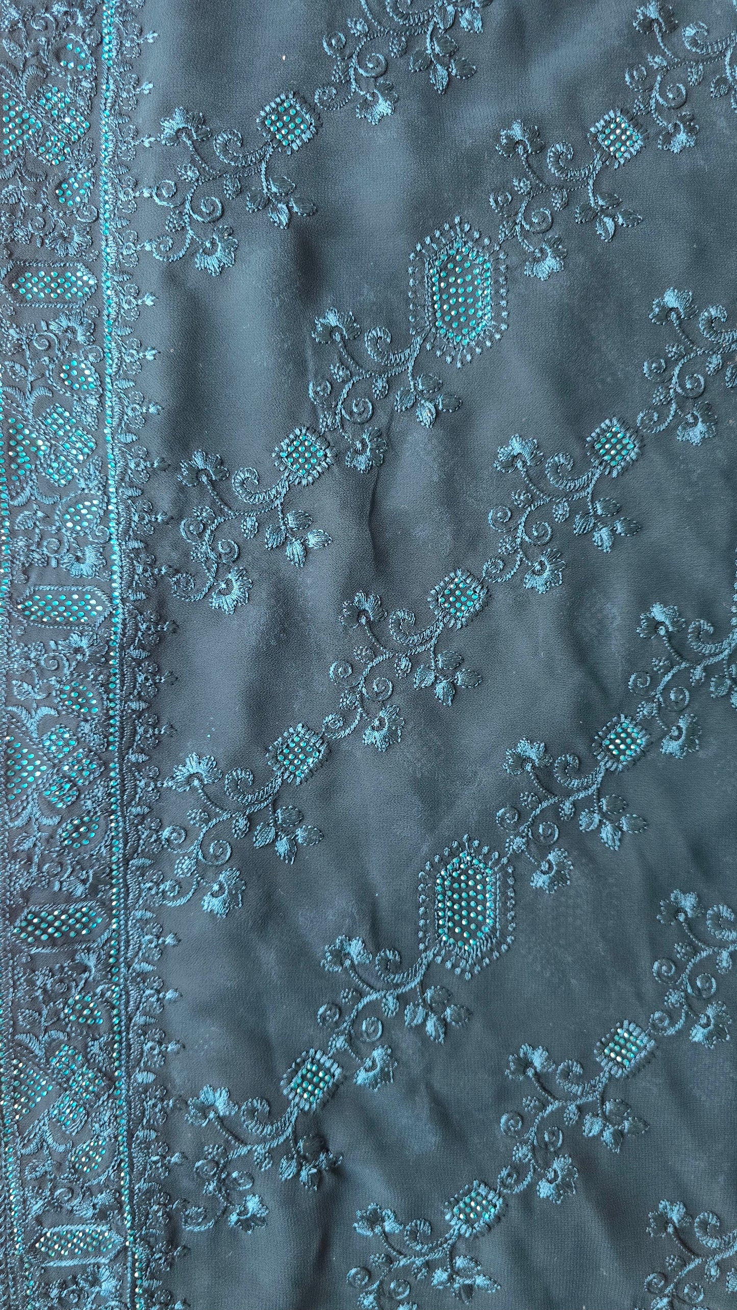 Navy Blue Georgette embroidered Jarkan work Saree