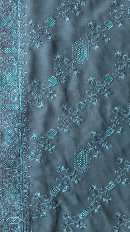 Navy Blue Georgette embroidered Jarkan work Saree
