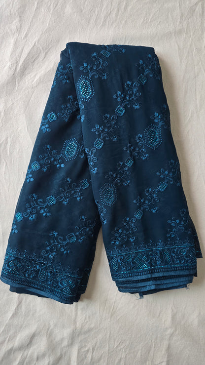Navy Blue Georgette embroidered Jarkan work Saree