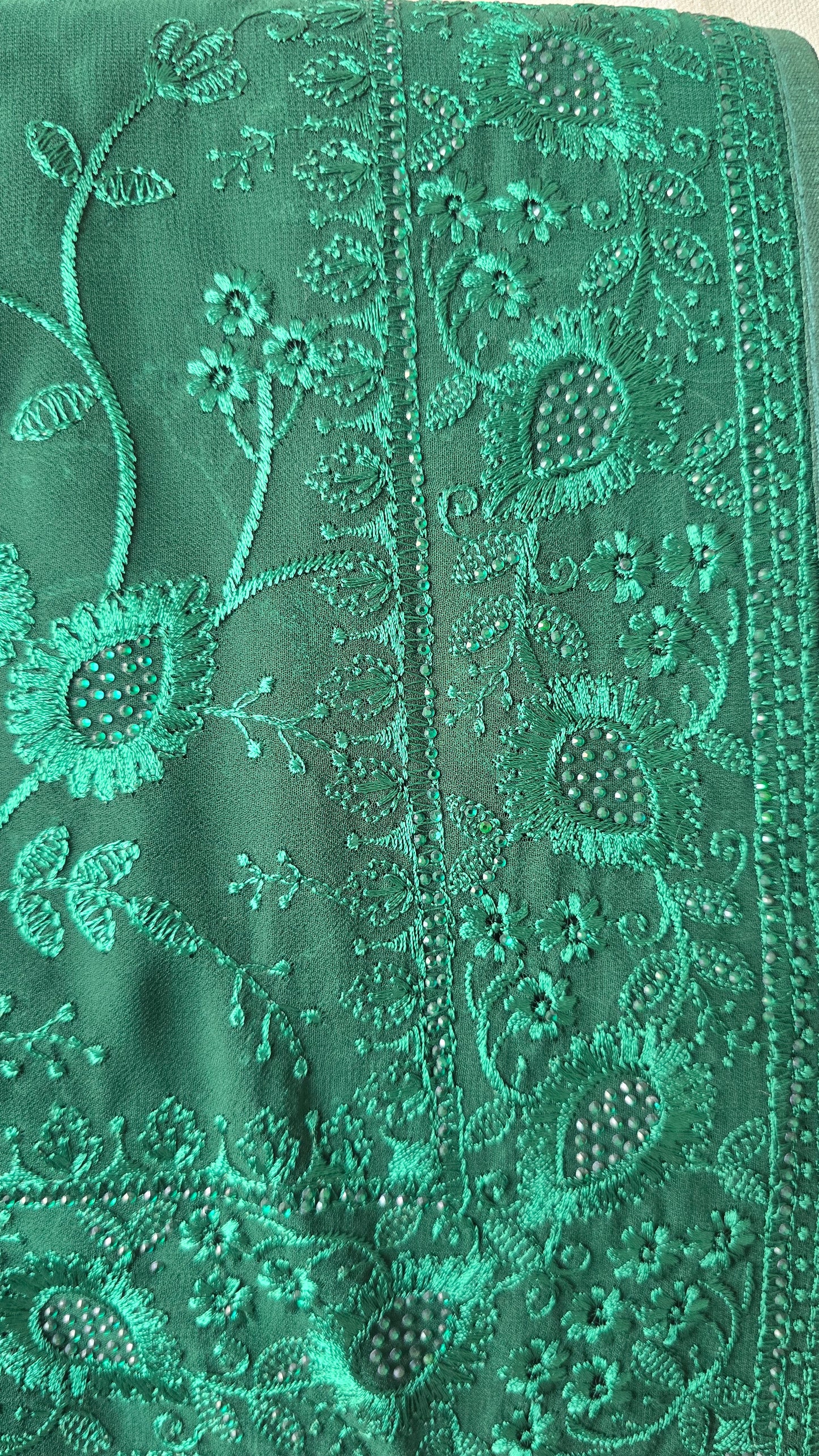Green Georgette Embroidered Jarkan work Saree