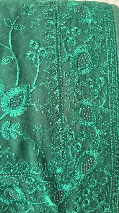 Green Georgette Embroidered Jarkan work Saree