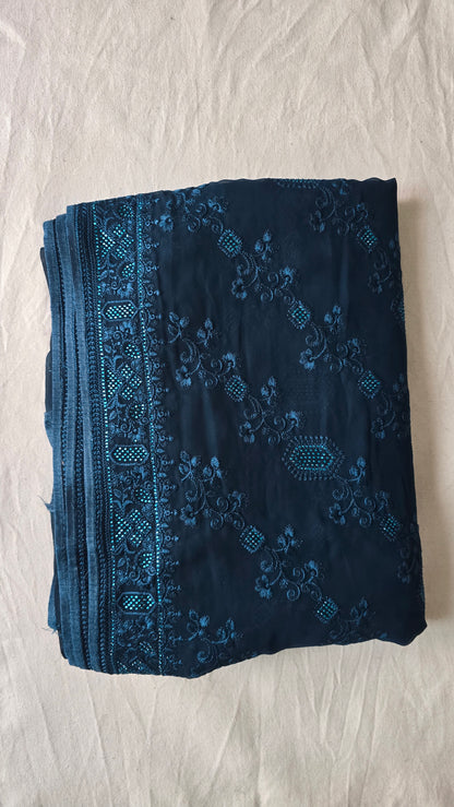Navy Blue Georgette embroidered Jarkan work Saree
