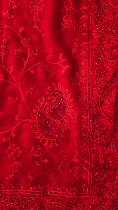 Red  georgette Embroidered jarkan work  Saree