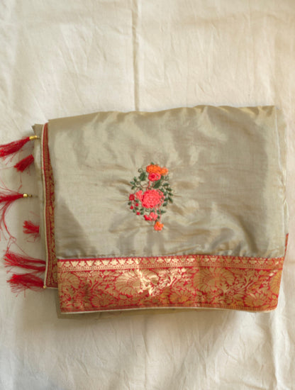 Sage Green Silk saree with readymade blouse