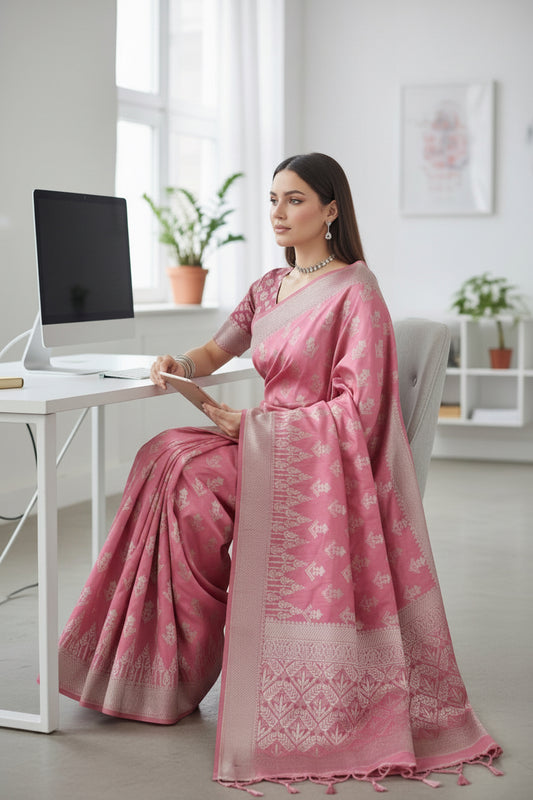 Pink Linen saree