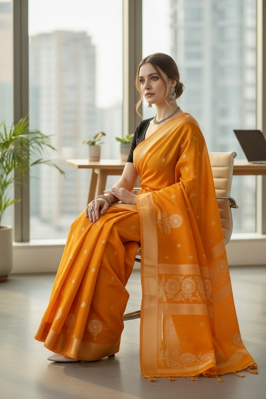 Yellow Raw mango saree