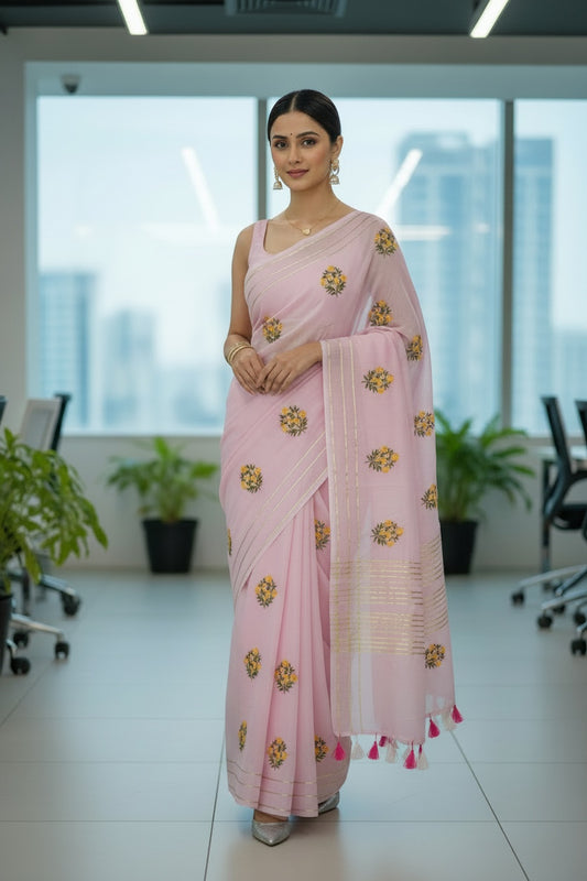 Pink Mul cotton  Saree