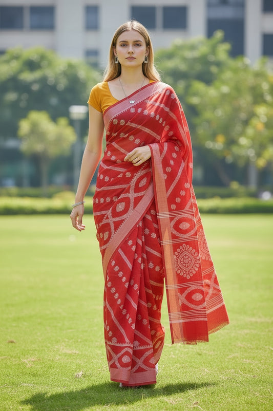 Red Banarsi Lehariya Saree