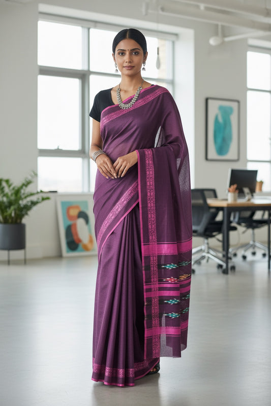 Purple Cotton Saree