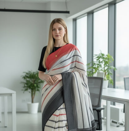 Striped Red and Black Saree