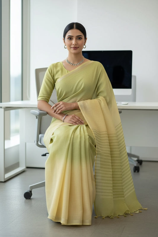 Green Linen Dual color Saree
