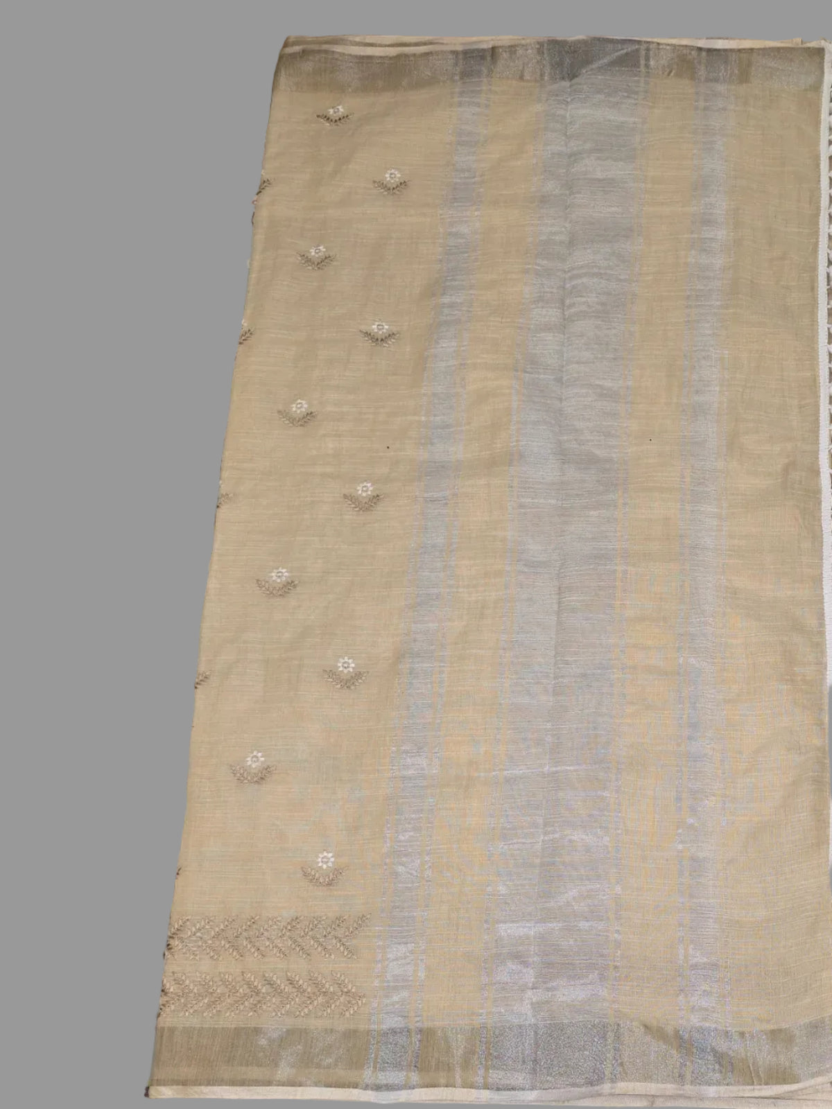 Beige Linen embroidered Saree