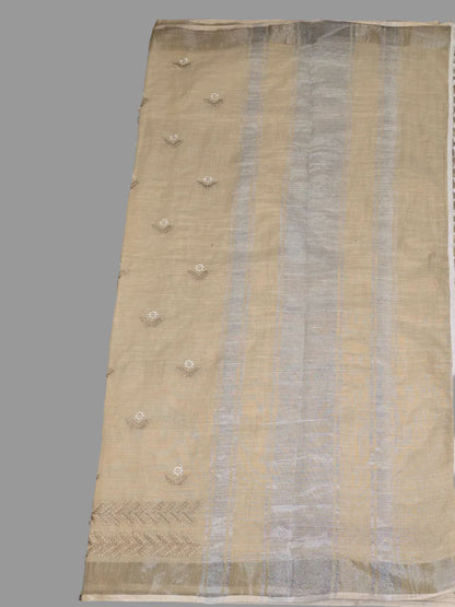 Beige Linen embroidered Saree