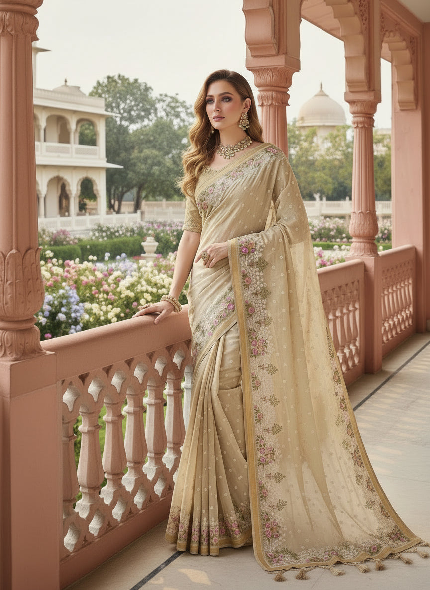 Beige  Kota Parsi Embroidery Saree