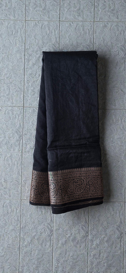 Black Banarsi  Crepe Silk Saree