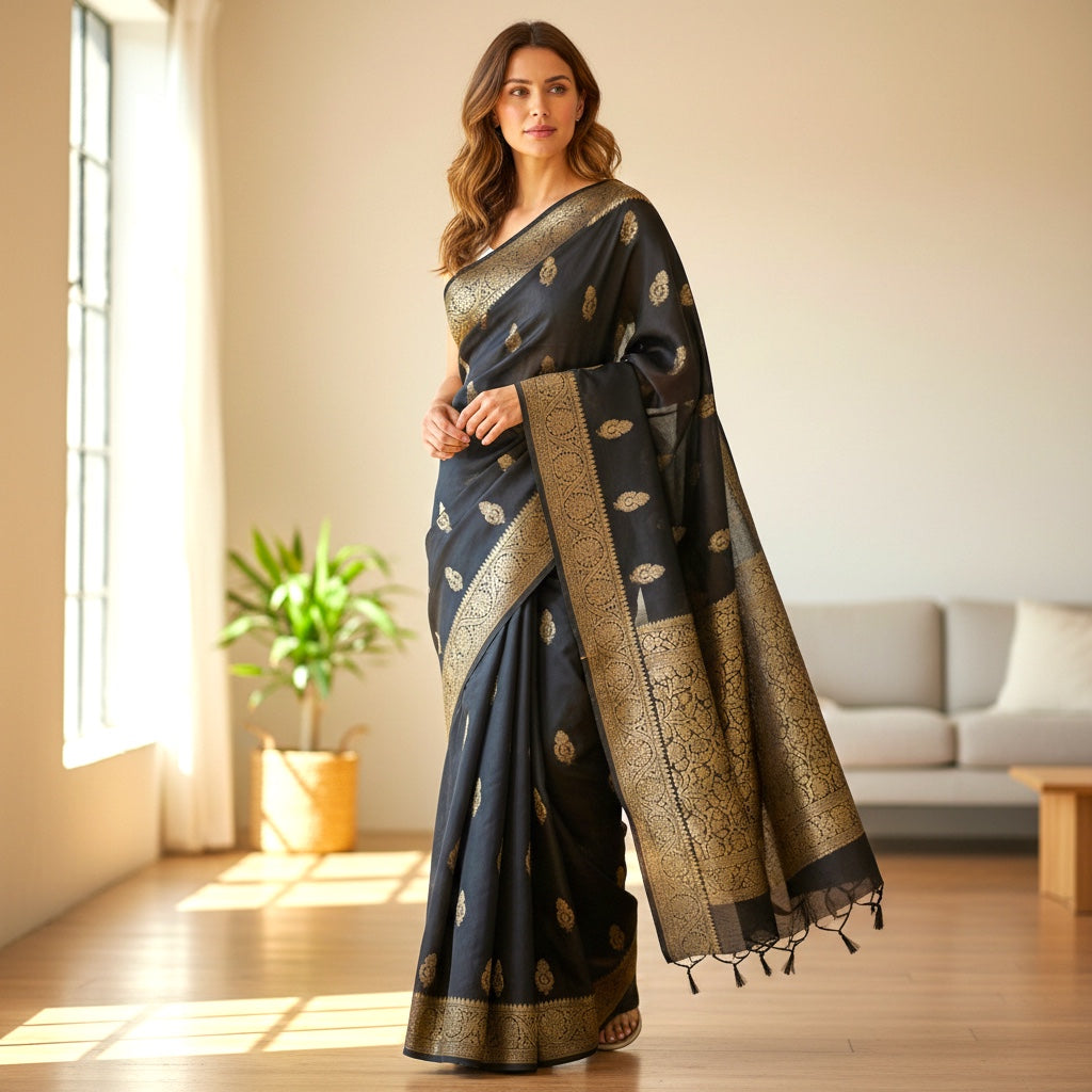 Black Kora Banarsi Saree