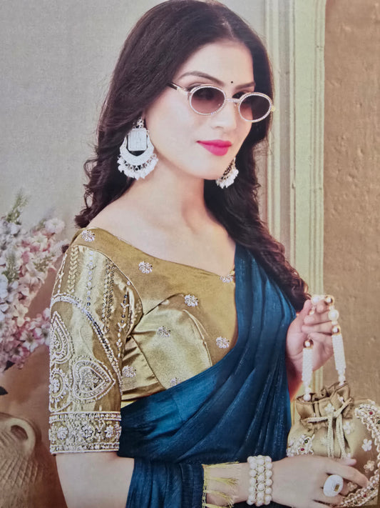 Blue georgette Saree with magam work blouse