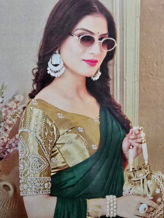Dark green georgette with magam work blouse
