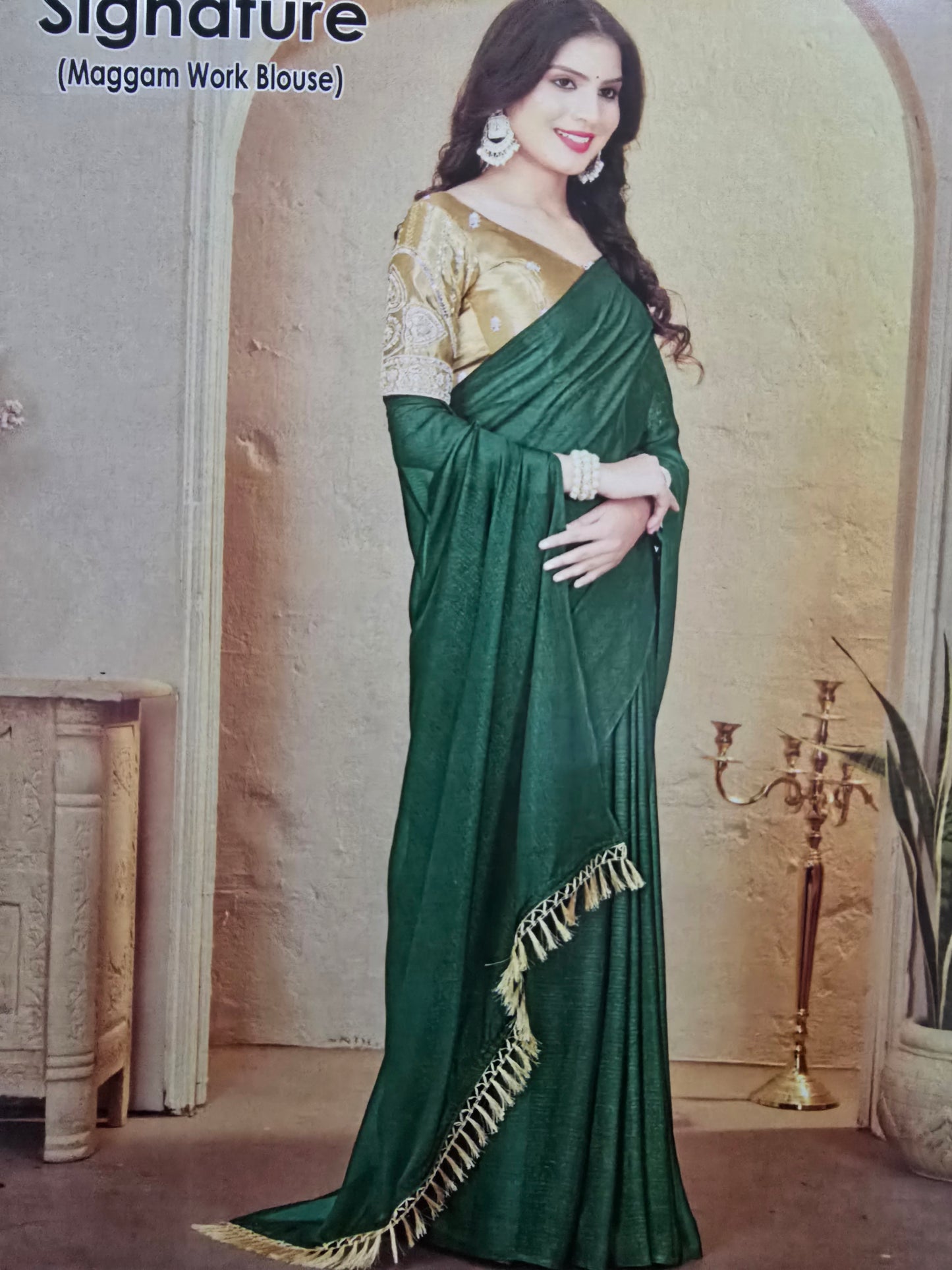 Dark green georgette with magam work blouse