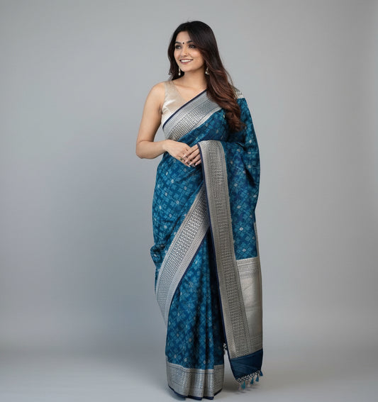 Blue Malai Silk Saree