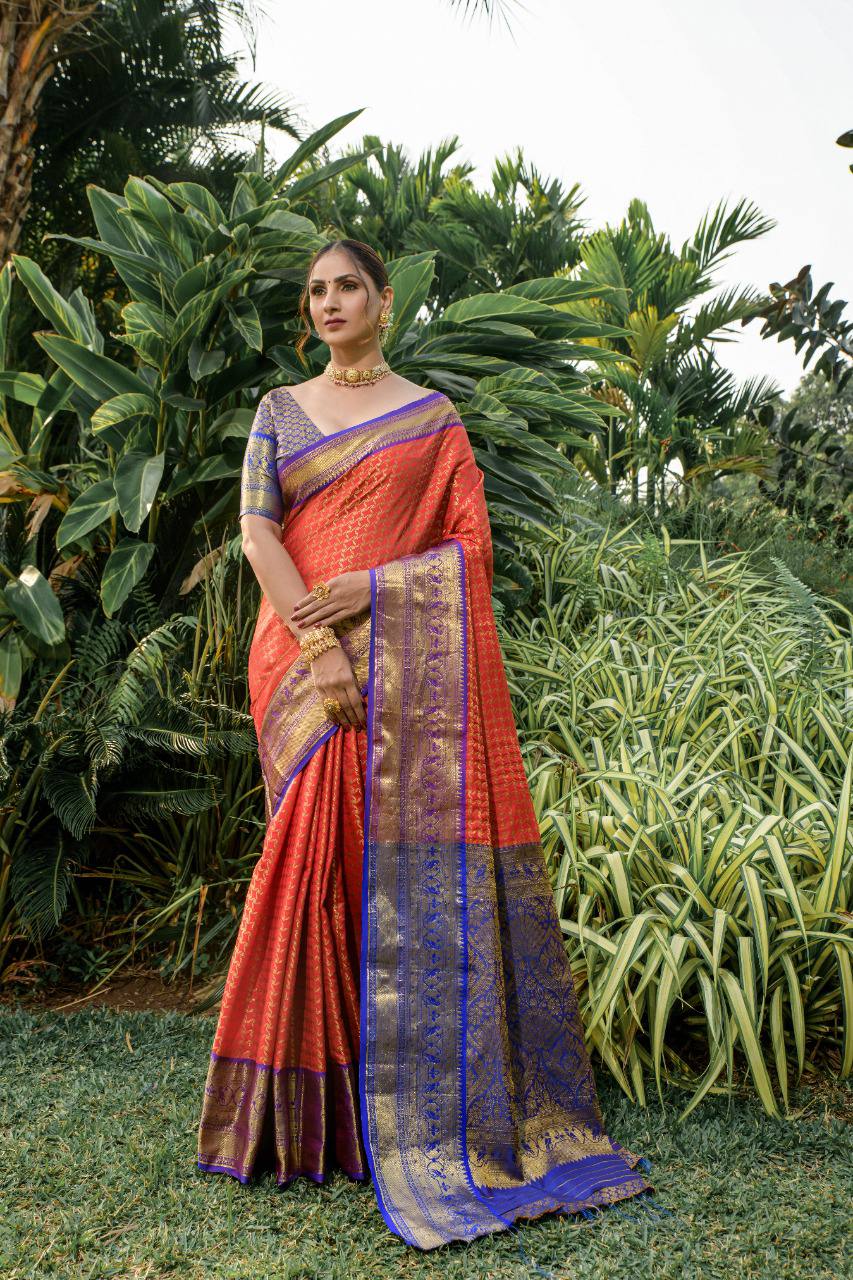Orange Kanchipuram Handloom Saree