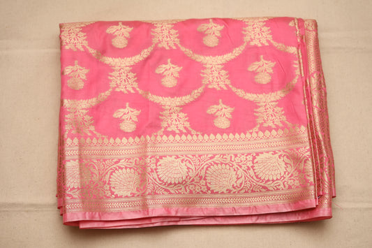 Pink Banarsi Katan Jaal Silk Saree