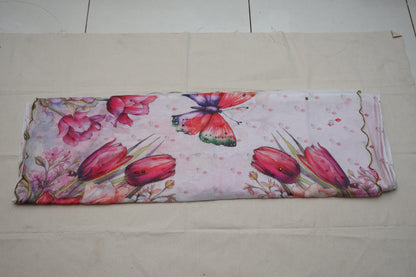 Pink embroidered print organza Saree