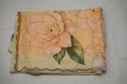 Peach embroidered print organza Saree