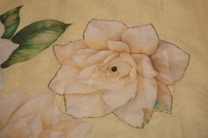 Peach embroidered print organza Saree