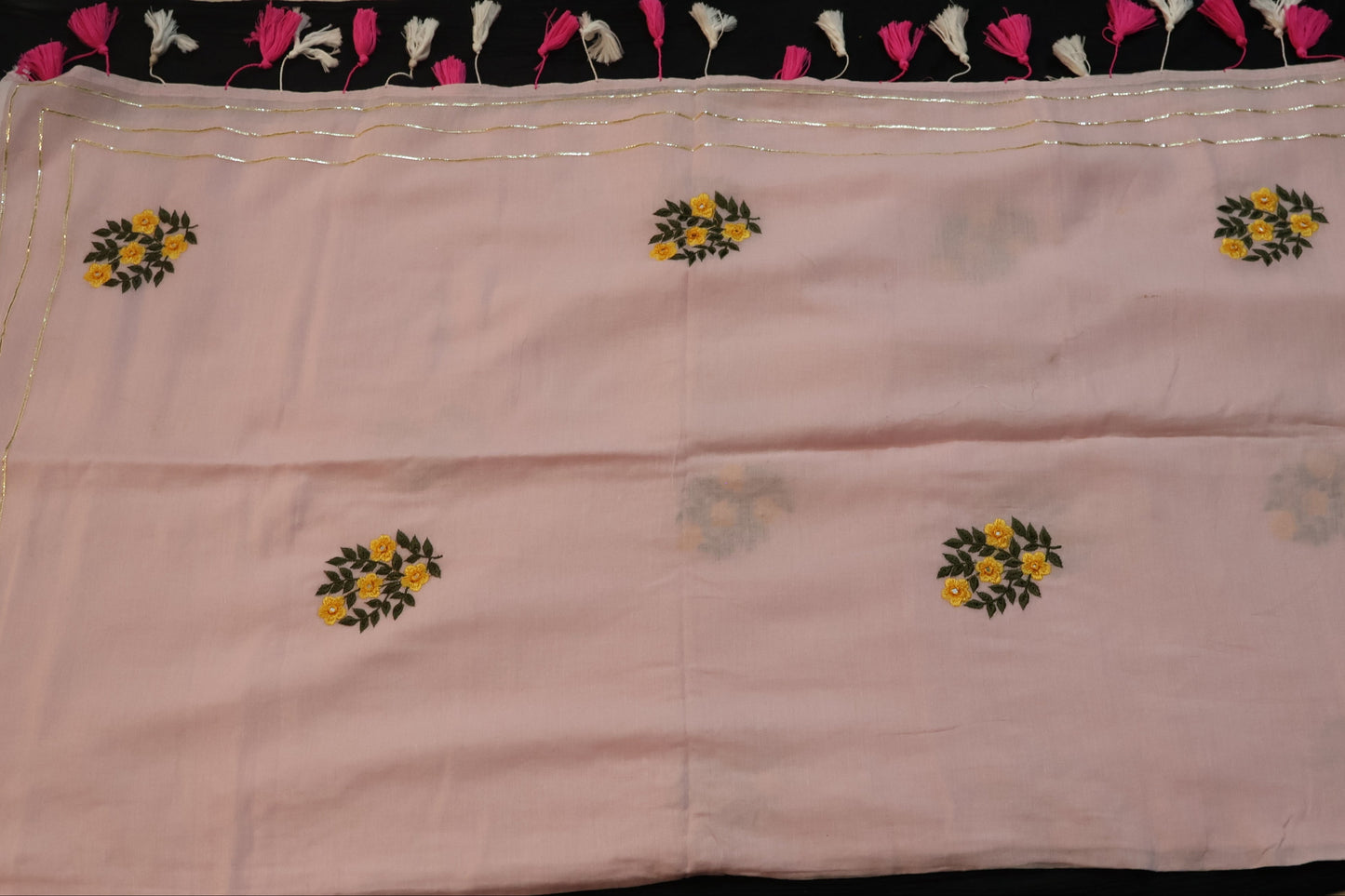 Pink Mul cotton Zardozi Saree