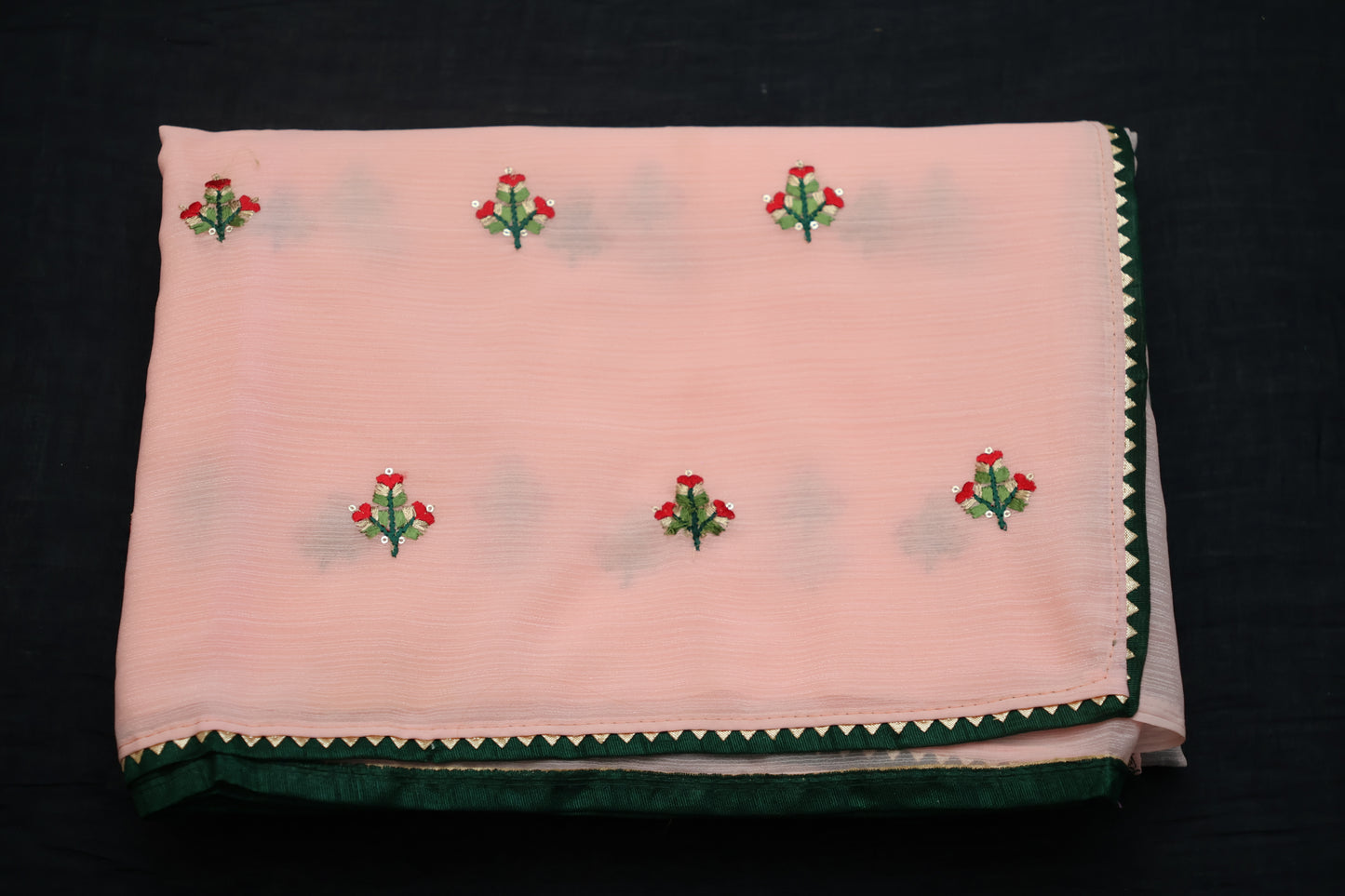 Baby Pink anchal georgette embroidered Saree