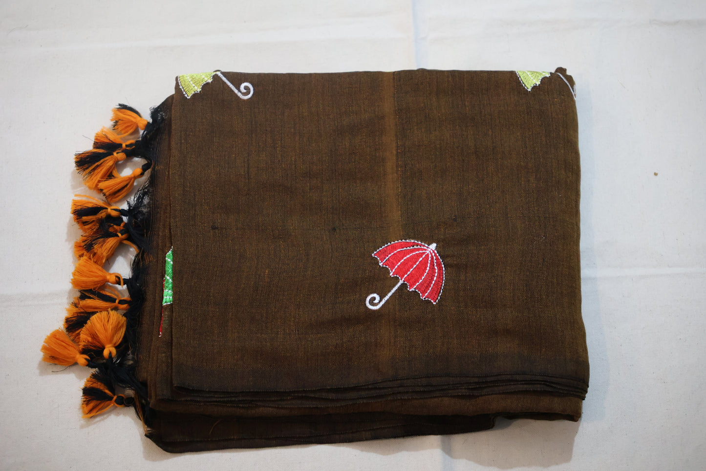 Brown Khadi Cotton Umbrella Saree