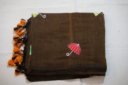 Brown Khadi Cotton Umbrella Saree