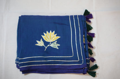 Blue Mul cotton Zardozi Saree