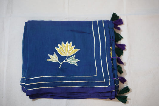 Blue Mul cotton Zardozi Saree