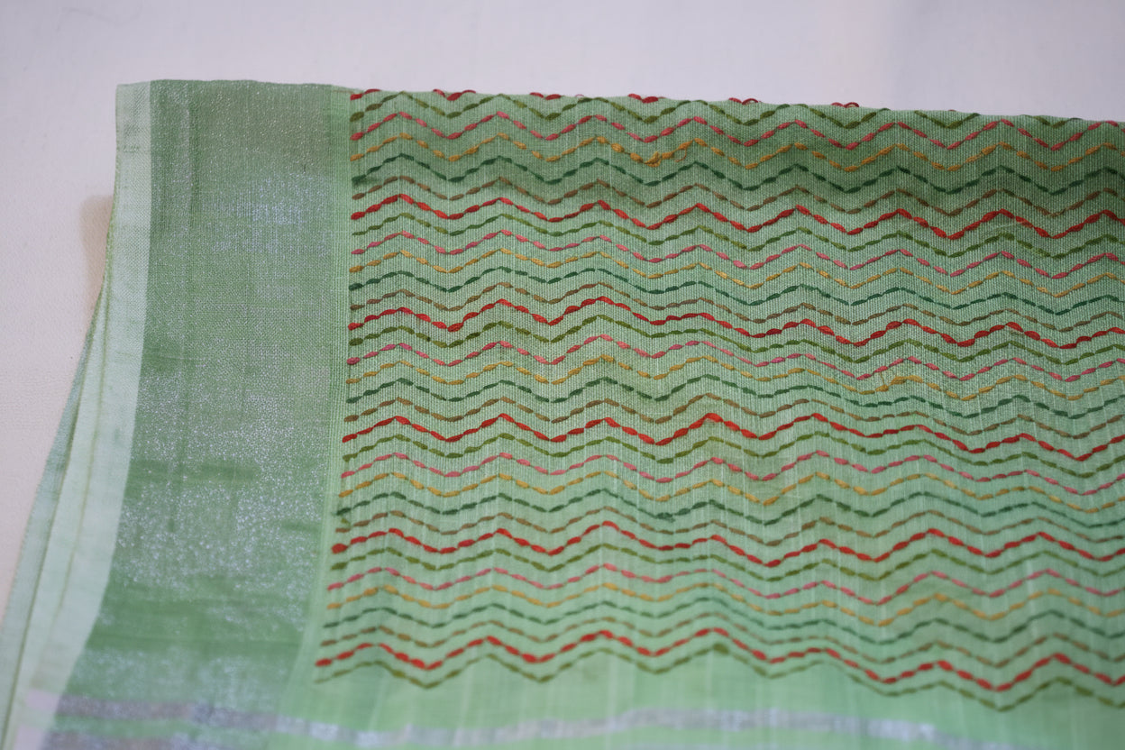 Green Linen embroidered Saree