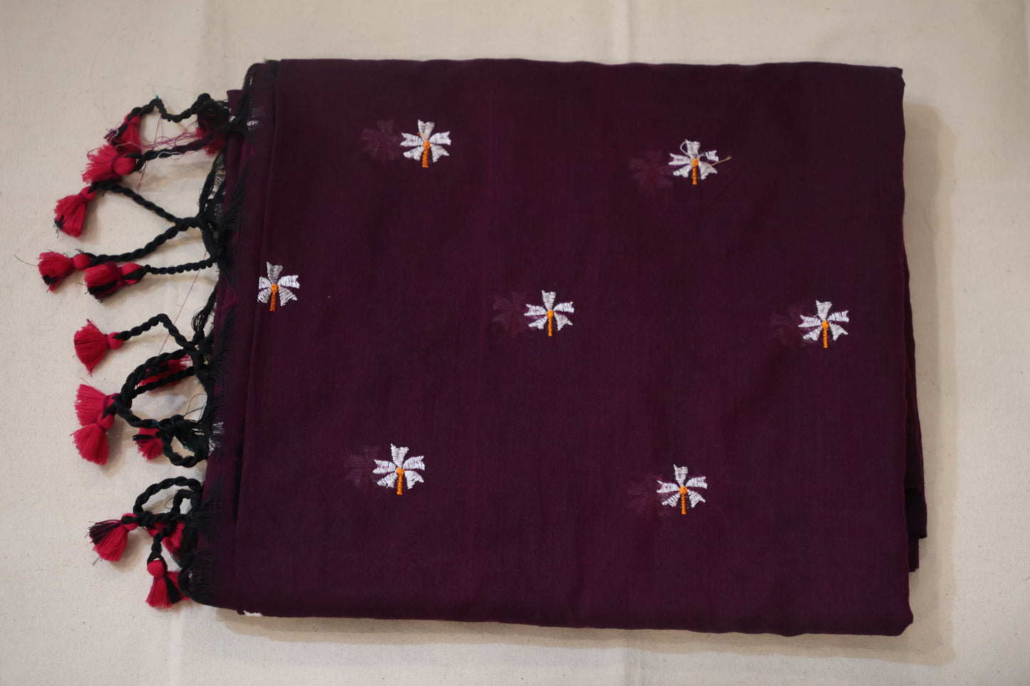 Wine Khadi Cotton Saree