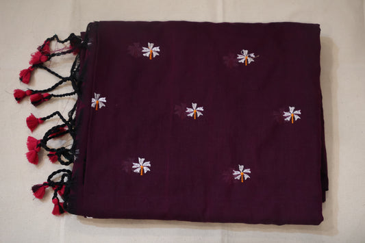 Wine Khadi Cotton Saree