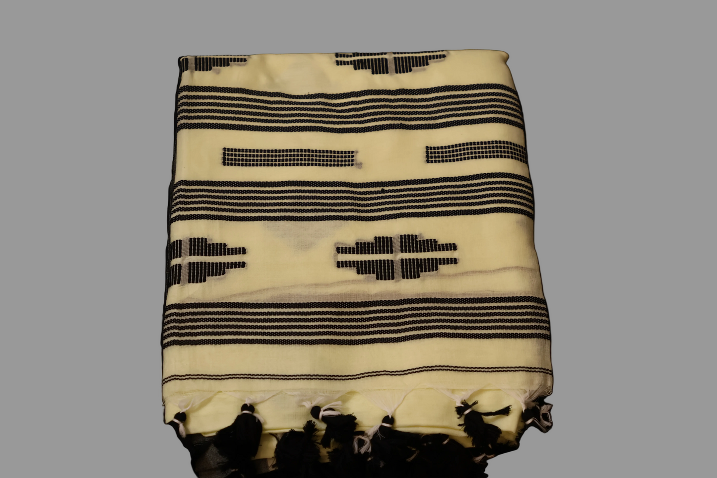 Cream and Black Cotton saree