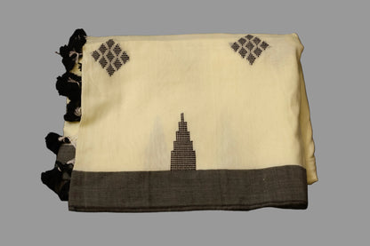 Cream and Black Cotton saree