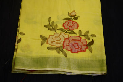 Yellow Linen  Saree
