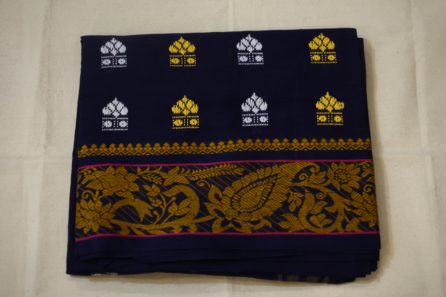 Navy Blue  and Copper Dhoniakhali Saree