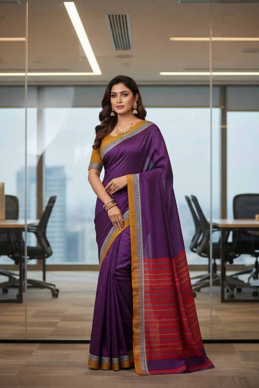 Purple Cotton Saree