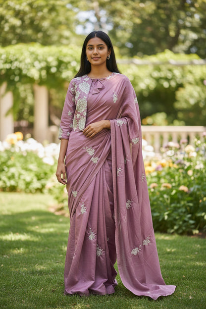 Pink Saree with jacket Blouse