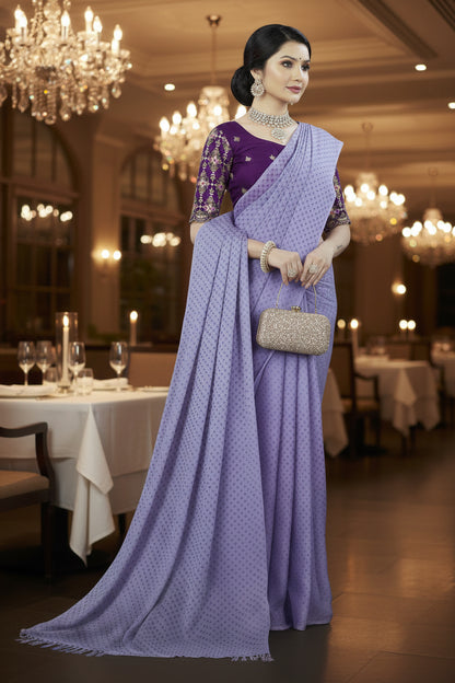 Lavender Georgette Saree with embroidered blouse