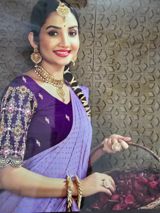 Lavender Georgette Saree with embroidered blouse