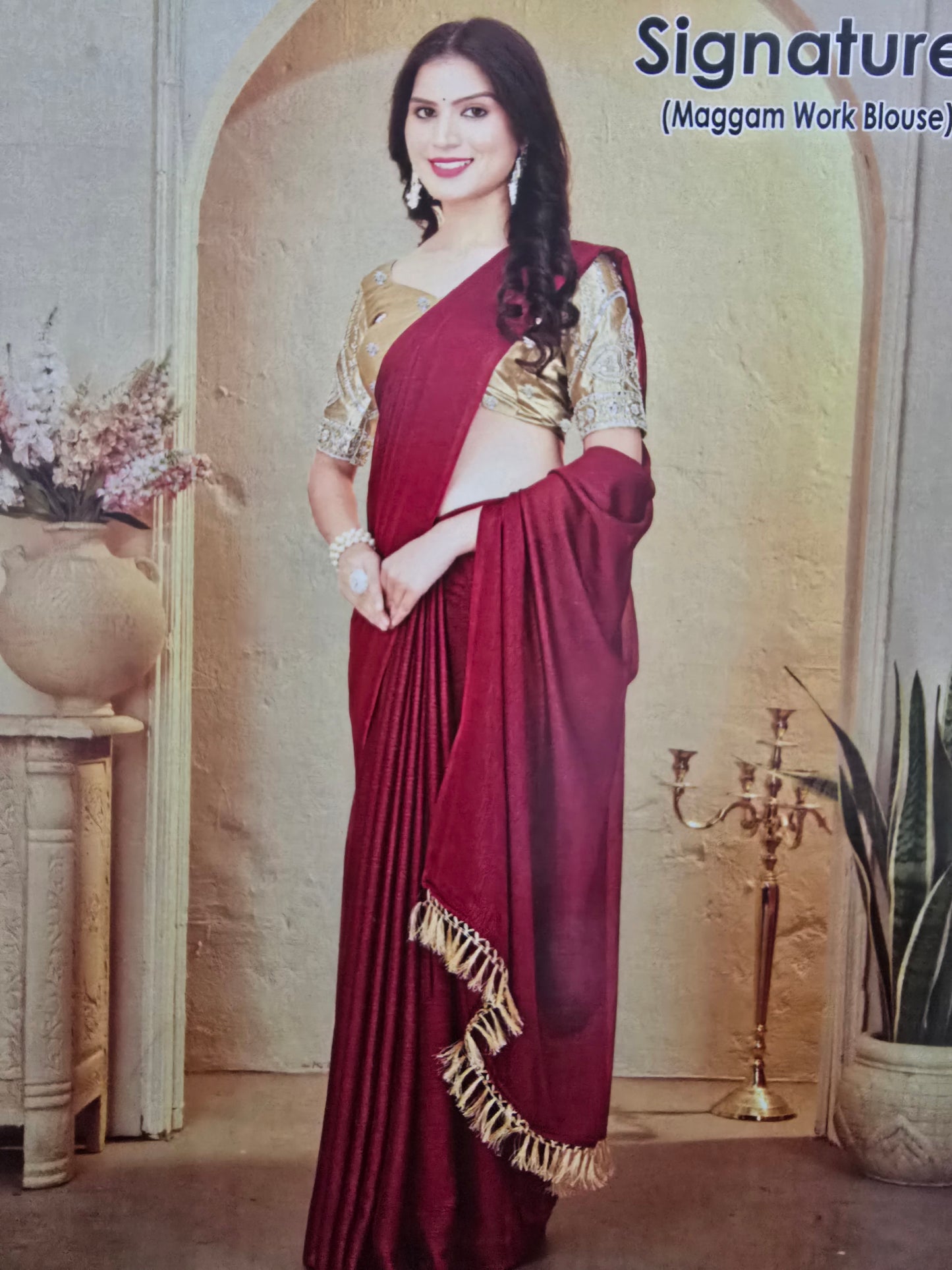 Maroon georgette with magam work blouse