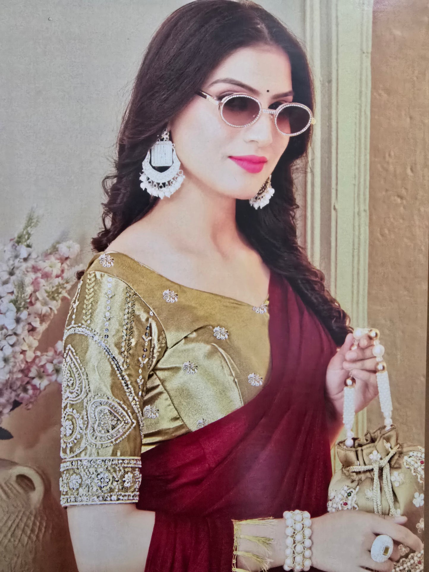 Maroon georgette with magam work blouse
