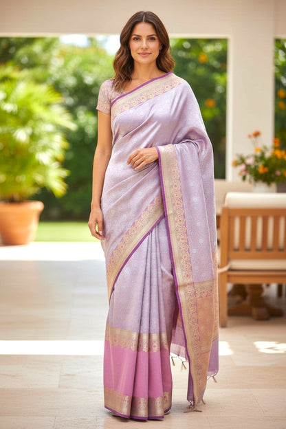 Onion Pink Banarsi Katan Saree